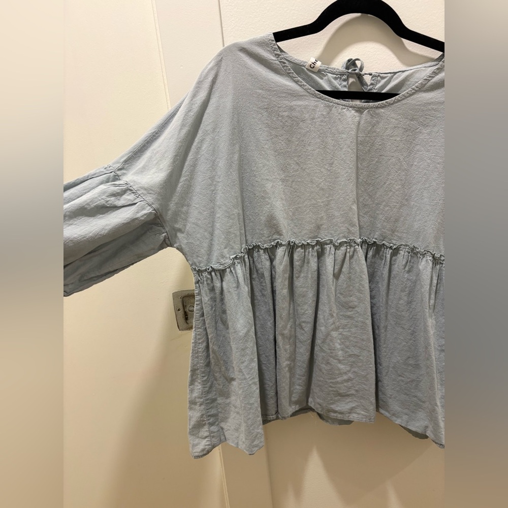 SALE 🌟 CHERRY | Robin Egg Blue Cotton Peplum Flowy Top - Picture 4 of 4